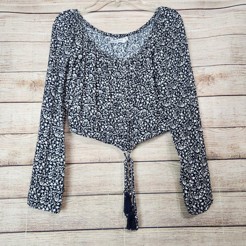 FAITHFULL THE BRAND Off The Shoulder Crop Top Drawstring Floral Navy Top Size S